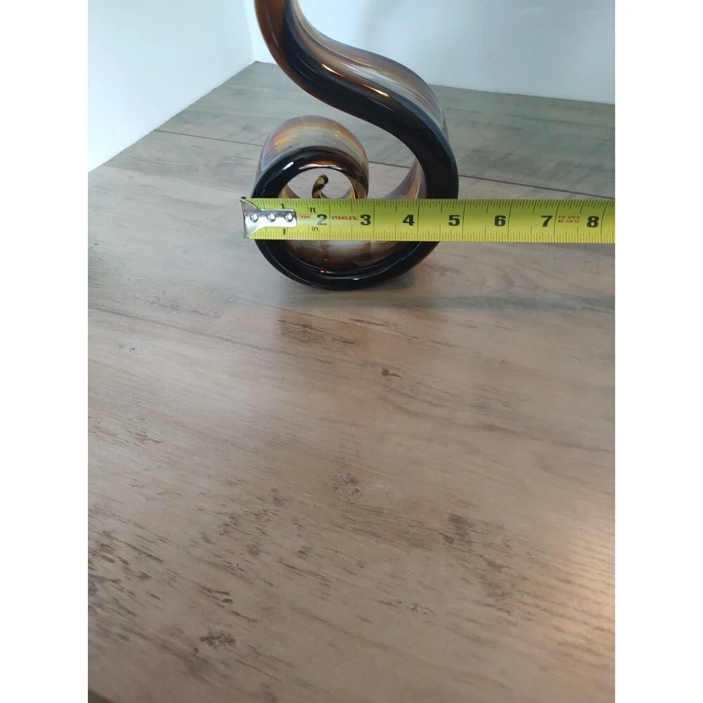 MCM Murano Style Art Glass Ribbon Sculpture Amber Smoke Flame 12.5